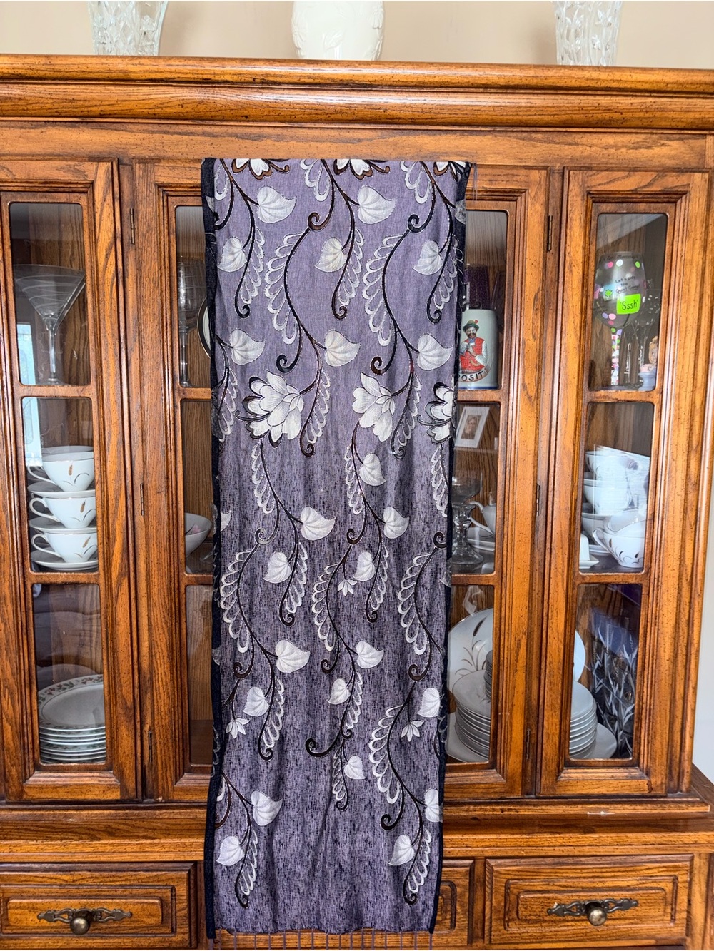Women's Purple Floral Embroidered wrap/scarf